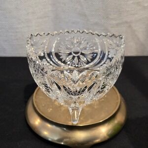 Vintage Cut Glass Heart Shaped Footed Bowl Candy Trinket Storage Catchall Dish